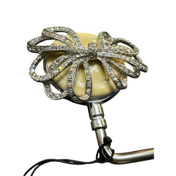 SPRING STREET PURSE HOOK RHINESTONE BOW HANDBAG HANGER SILVER TONE HOLDER - Picture 3 of 4